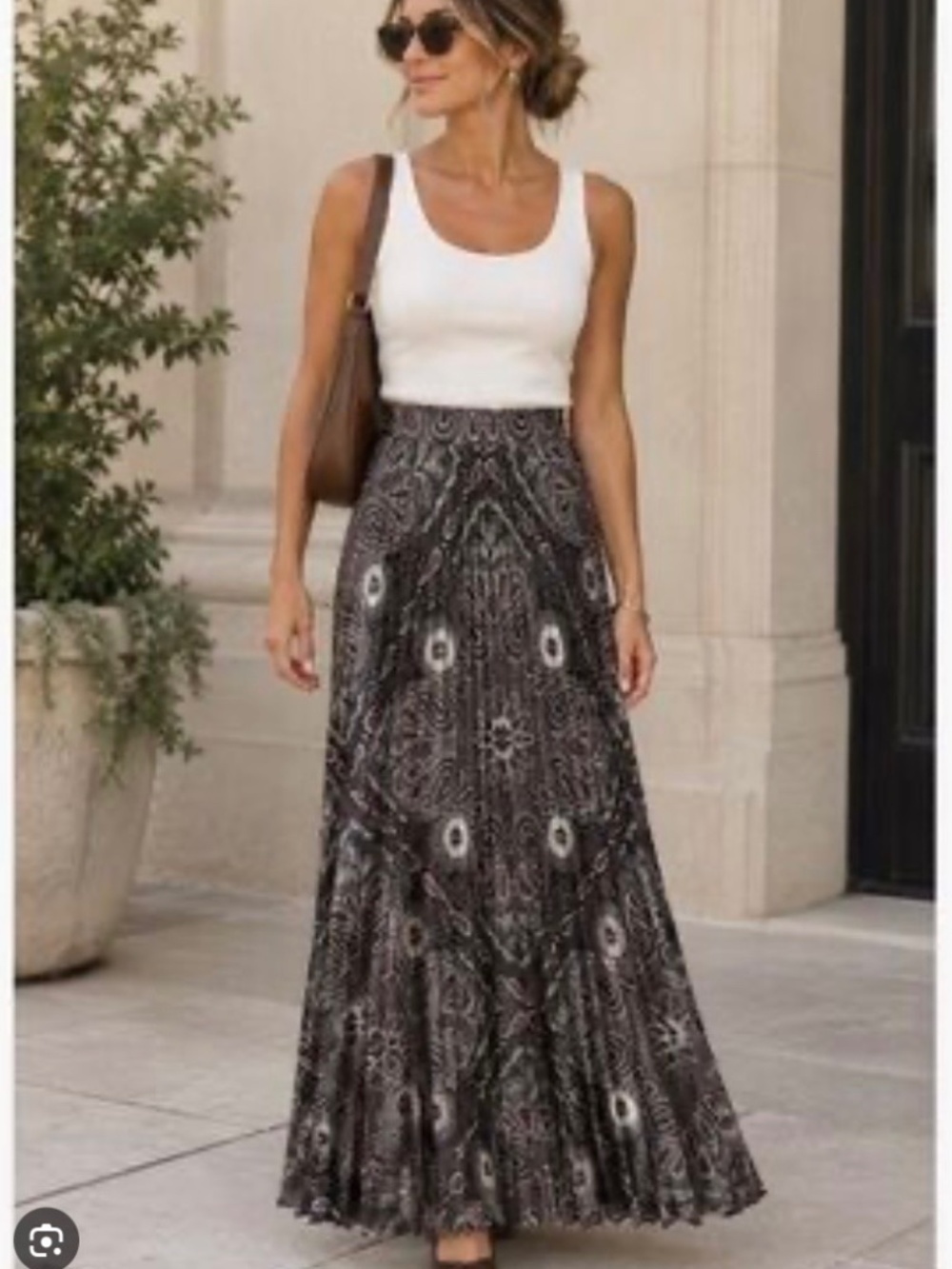 ElieTahari Pleated Brown Paisley Maxi Skirt